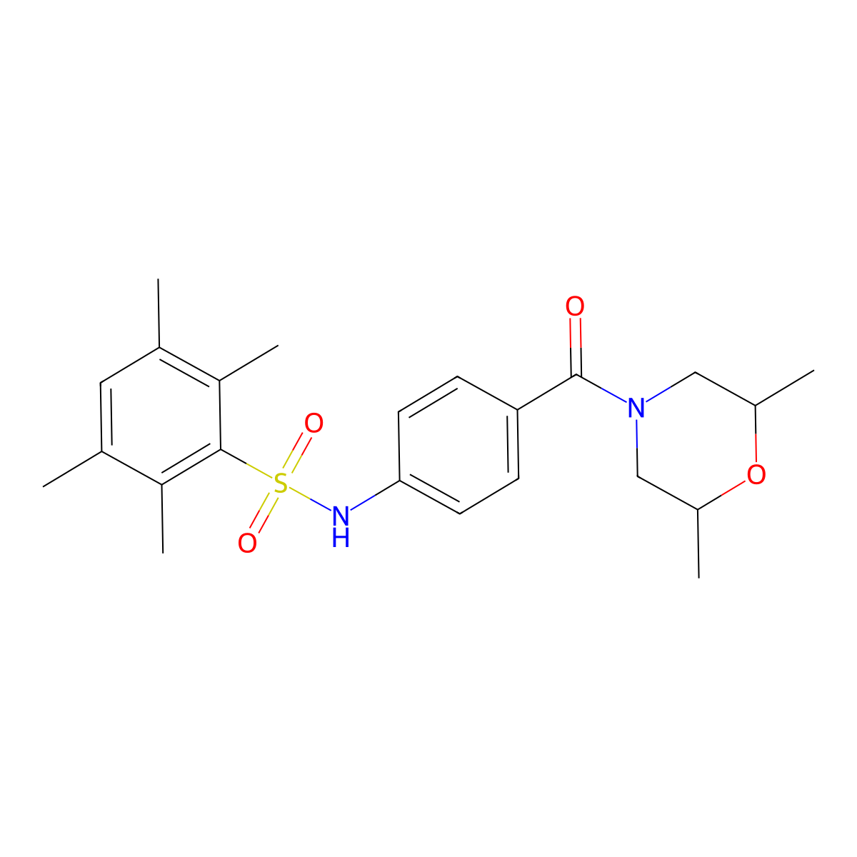 N-(4-(2,6-dimethylmorpholine-4-carbonyl)phenyl)-2,3,5,6-tetramethylbenzenesulfonamide molecular structure, CAS 690245-13-7