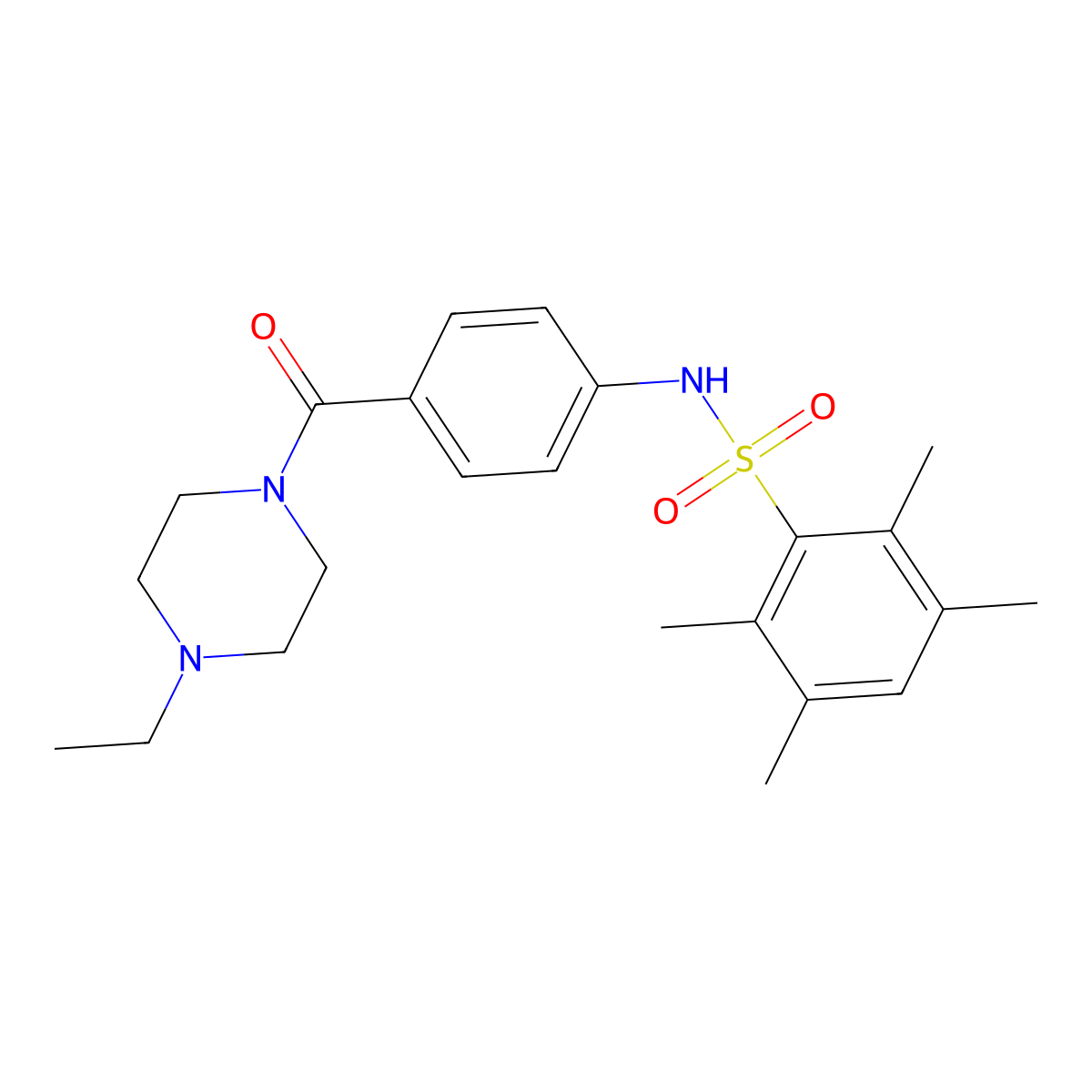 N-[4-(4-ethylpiperazine-1-carbonyl)phenyl]-2,3,5,6-tetramethylbenzene-1-sulfonamide molecular structure, CAS 690245-15-9