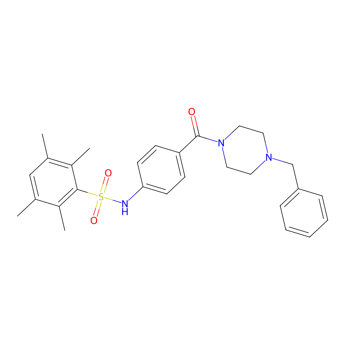 N-(4-(4-benzylpiperazine-1-carbonyl)phenyl)-2,3,5,6-tetramethylbenzenesulfonamide molecular structure, CAS 690245-16-0