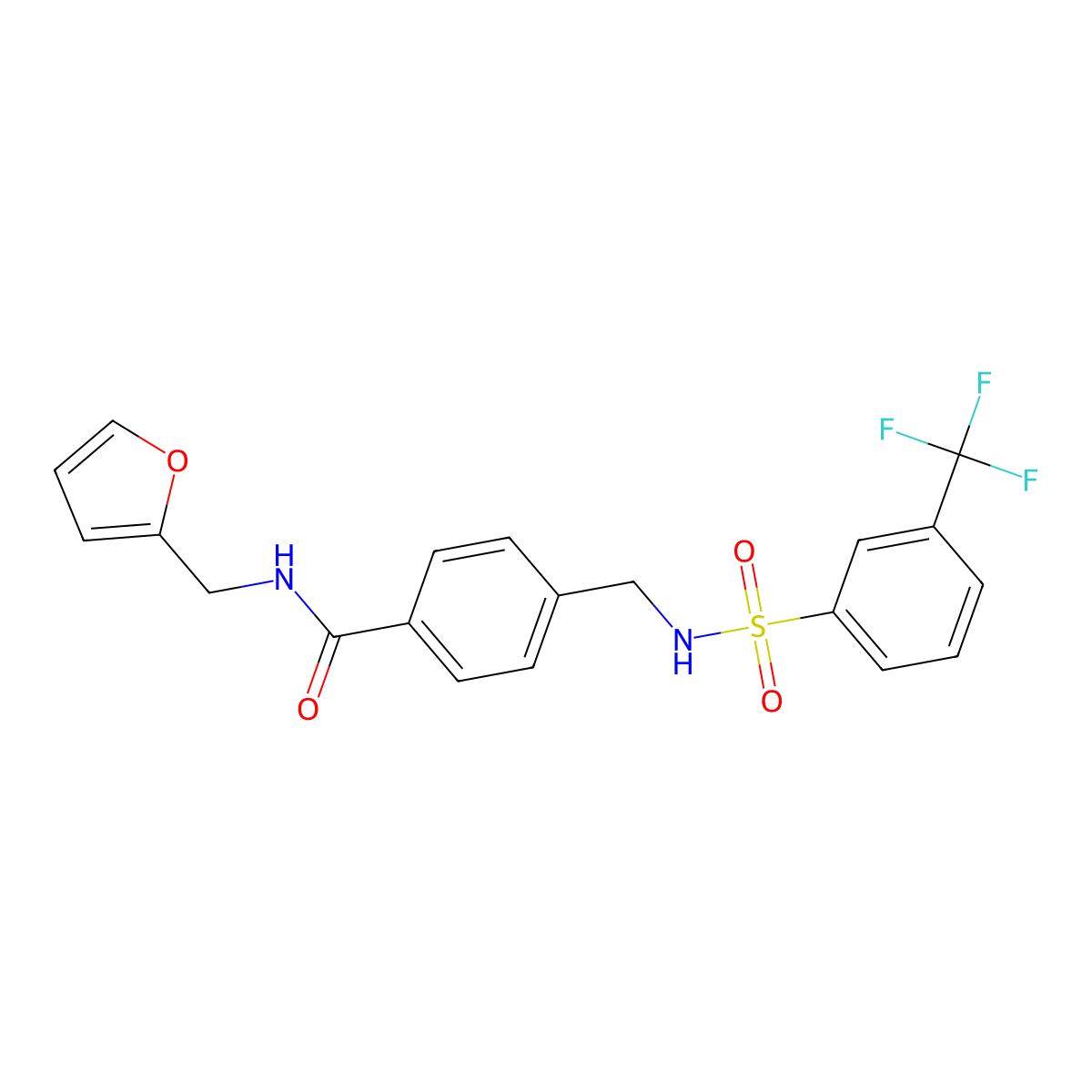N-(furan-2-ylmethyl)-4-[[[3-(trifluoromethyl)phenyl]sulfonylamino]methyl]benzamide molecular structure, CAS 690245-23-9