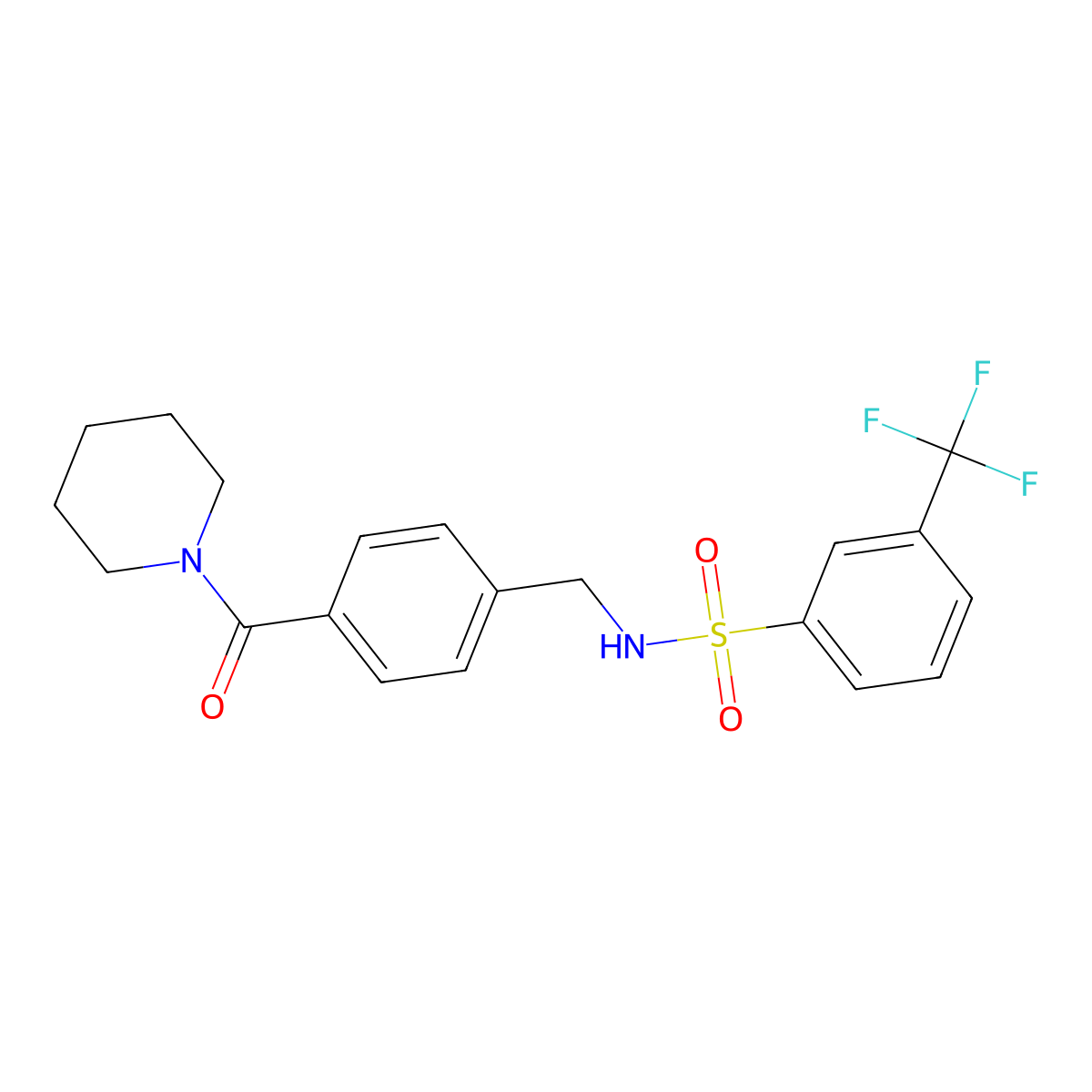 N-(4-(piperidine-1-carbonyl)benzyl)-3-(trifluoromethyl)benzenesulfonamide molecular structure, CAS 690245-26-2
