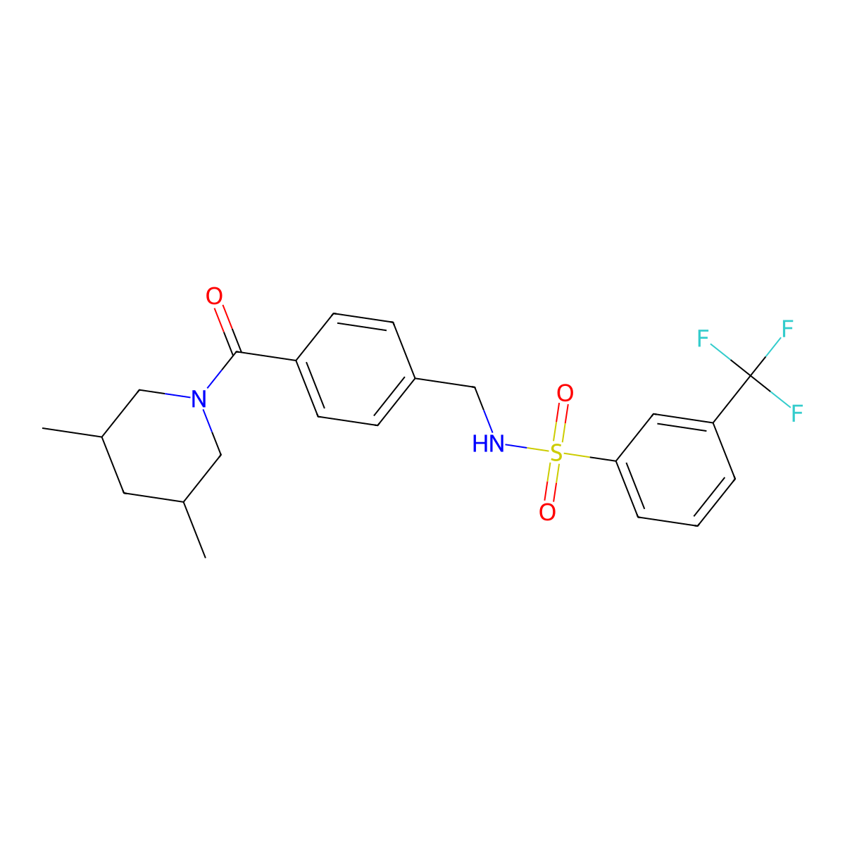 N-[[4-(3,5-dimethylpiperidine-1-carbonyl)phenyl]methyl]-3-(trifluoromethyl)benzenesulfonamide molecular structure, CAS 690245-27-3