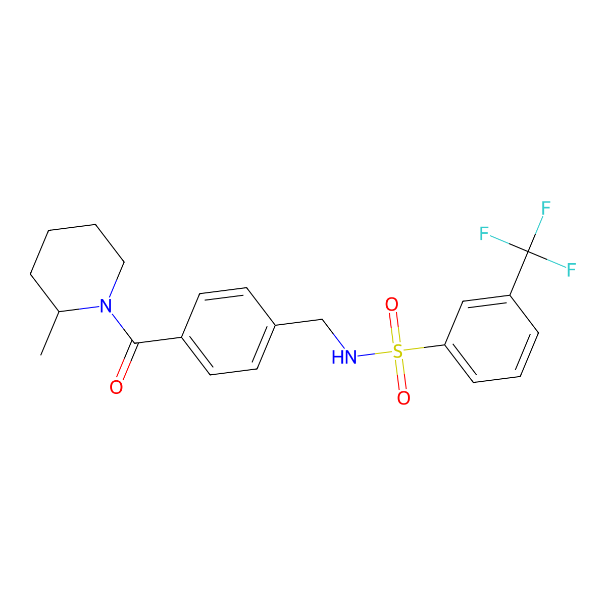 N-(4-(2-methylpiperidine-1-carbonyl)benzyl)-3-(trifluoromethyl)benzenesulfonamide molecular structure, CAS 690245-29-5