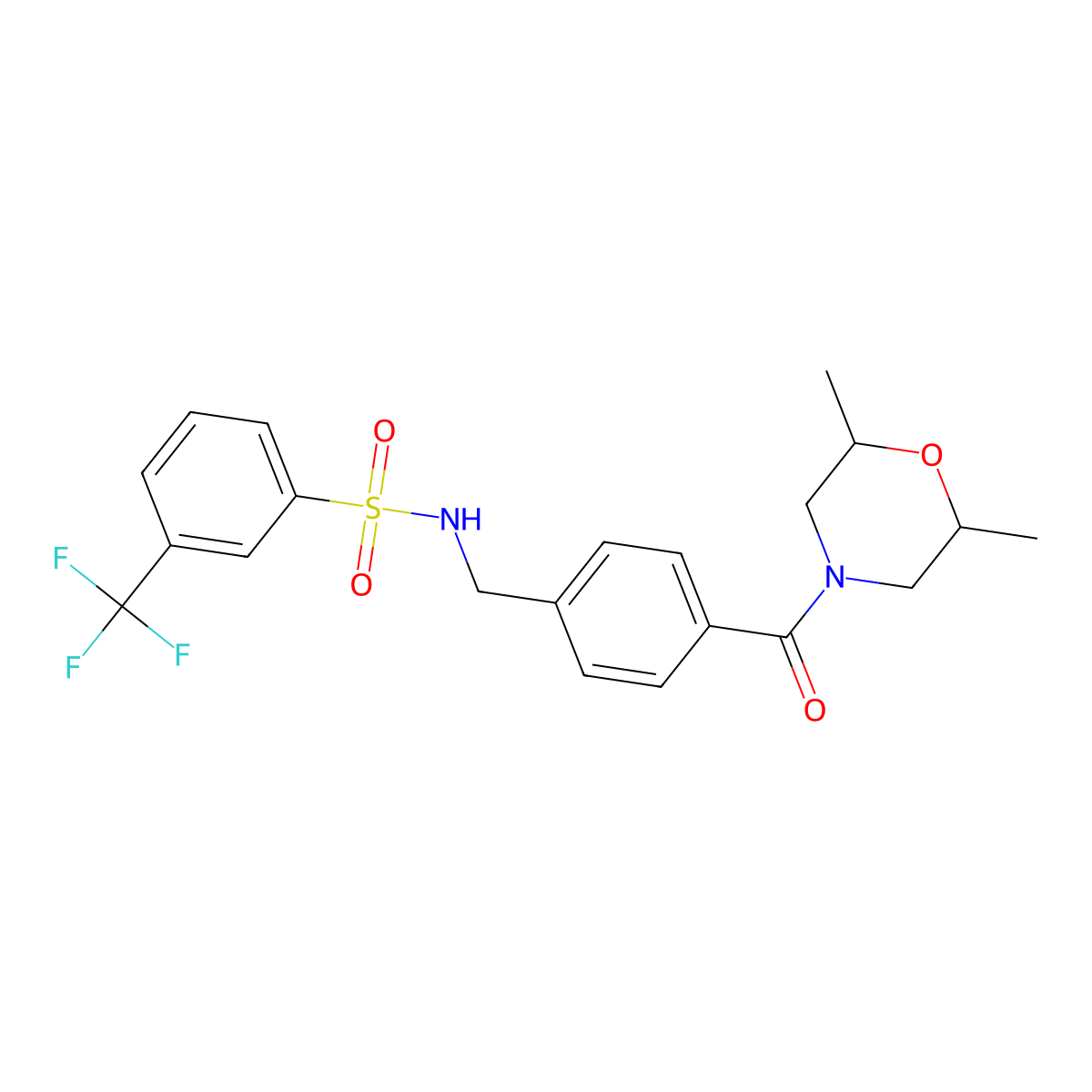 N-{4-[(2,6-dimethyl-4-morpholinyl)carbonyl]benzyl}-3-(trifluoromethyl)benzenesulfonamide molecular structure, CAS 690245-31-9