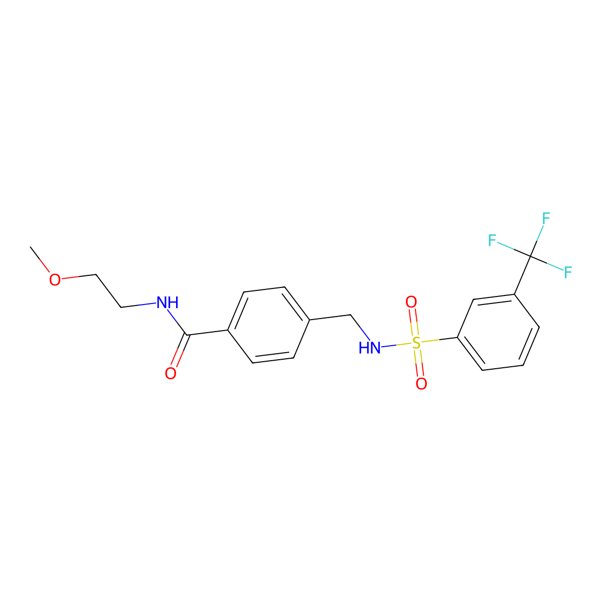 N-(2-methoxyethyl)-4-[[[3-(trifluoromethyl)phenyl]sulfonylamino]methyl]benzamide molecular structure, CAS 690245-32-0