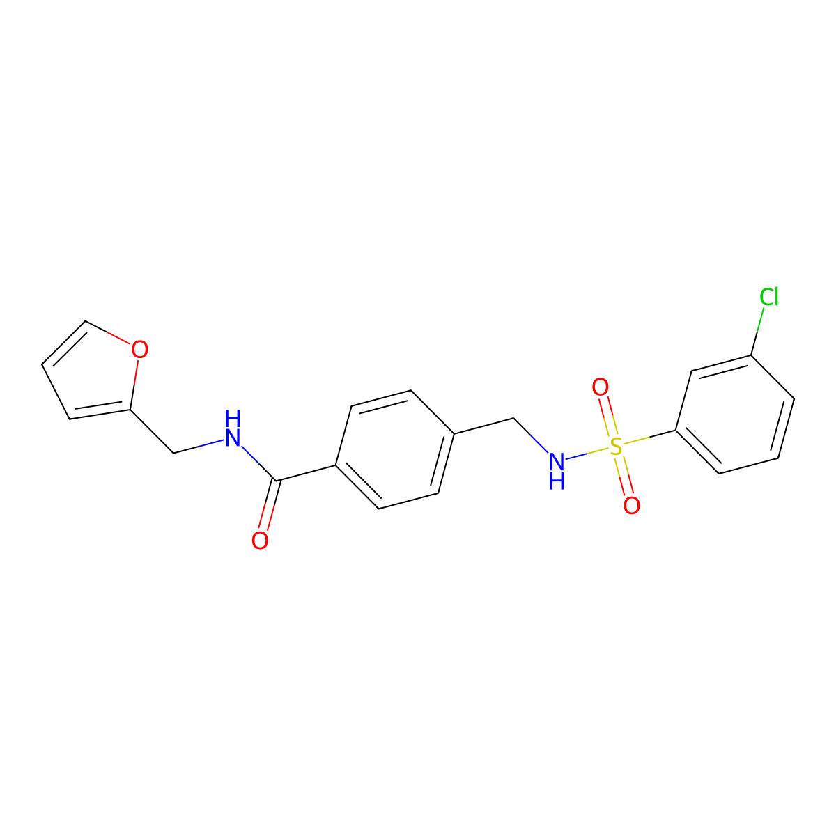 4-[[(3-chlorophenyl)sulfonylamino]methyl]-N-(furan-2-ylmethyl)benzamide molecular structure, CAS 690245-42-2