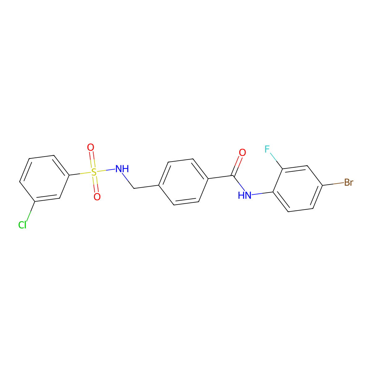 N-(4-bromo-2-fluorophenyl)-4-[[(3-chlorophenyl)sulfonylamino]methyl]benzamide molecular structure, CAS 690245-44-4