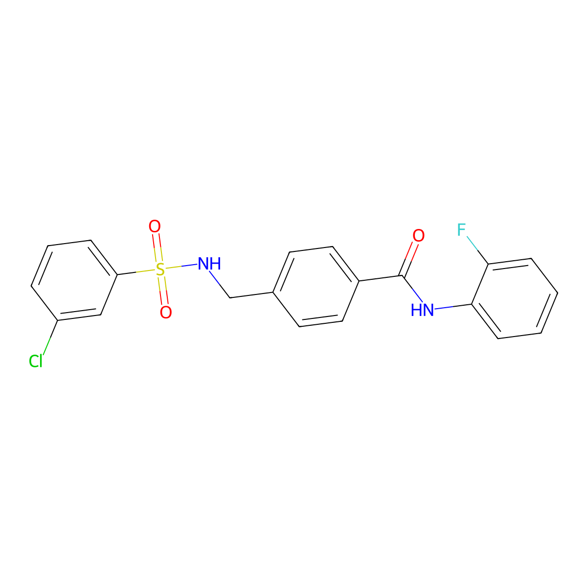 4-[[(3-chlorophenyl)sulfonylamino]methyl]-N-(2-fluorophenyl)benzamide molecular structure, CAS 690245-45-5