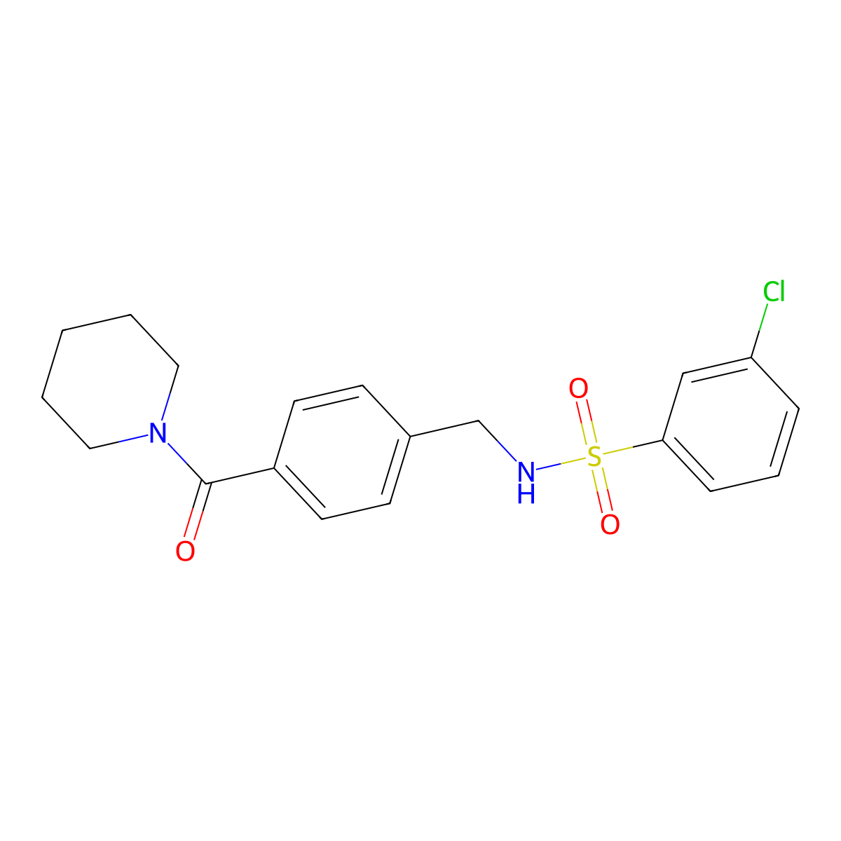 3-chloro-N-[[4-(piperidine-1-carbonyl)phenyl]methyl]benzenesulfonamide molecular structure, CAS 690245-46-6