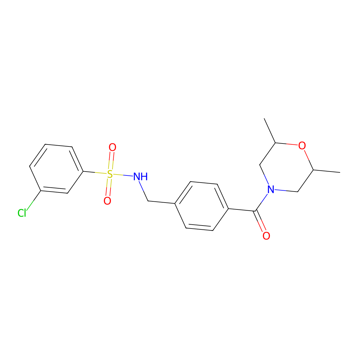 3-chloro-N-{4-[(2,6-dimethyl-4-morpholinyl)carbonyl]benzyl}benzenesulfonamide molecular structure, CAS 690245-47-7