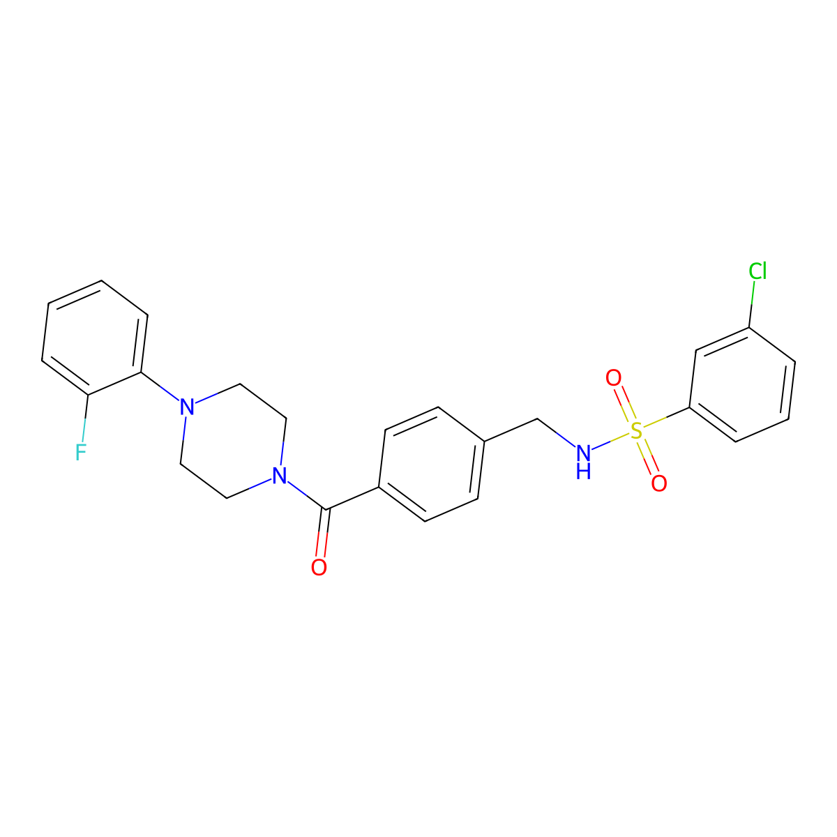 3-chloro-N-(4-(4-(2-fluorophenyl)piperazine-1-carbonyl)benzyl)benzenesulfonamide molecular structure, CAS 690245-50-2