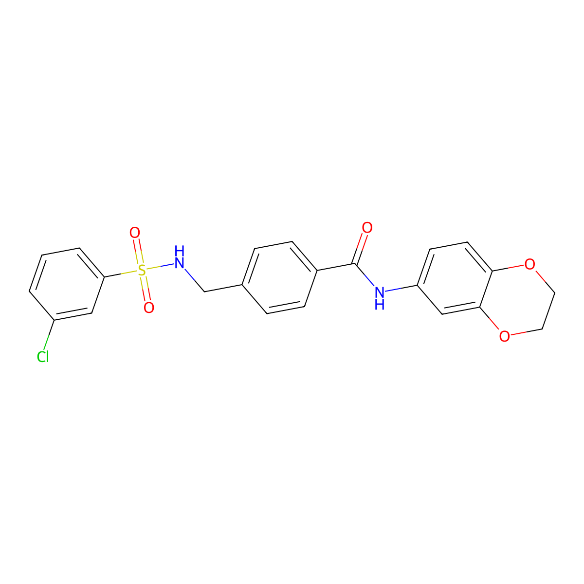 4-[[(3-chlorophenyl)sulfonylamino]methyl]-N-(2,3-dihydro-1,4-benzodioxin-6-yl)benzamide molecular structure, CAS 690245-52-4