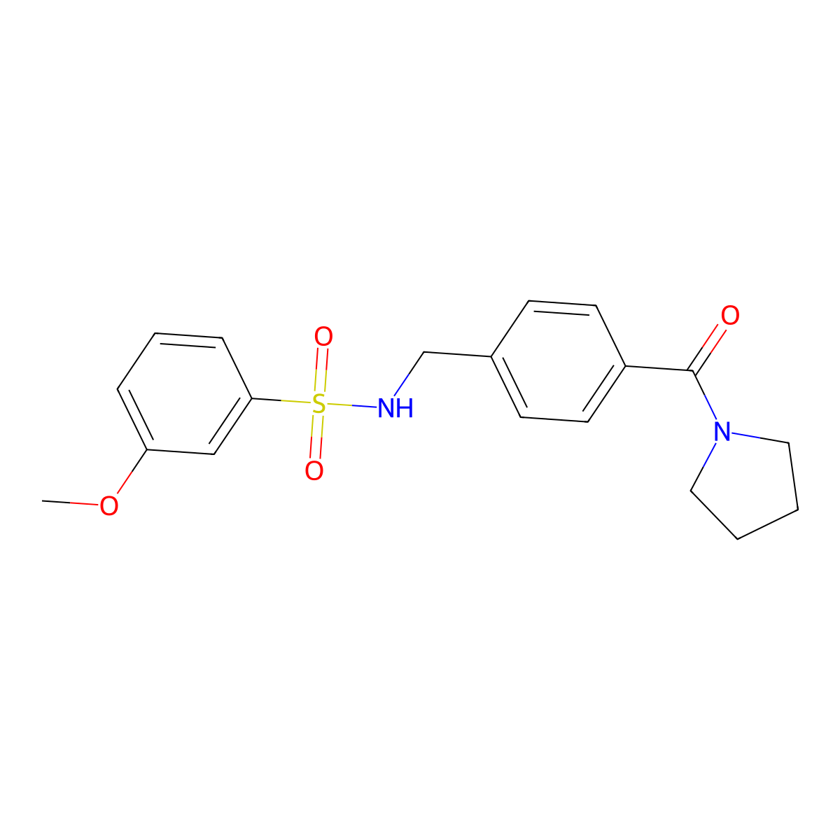 3-methoxy-N-(4-(pyrrolidine-1-carbonyl)benzyl)benzenesulfonamide molecular structure, CAS 690245-60-4