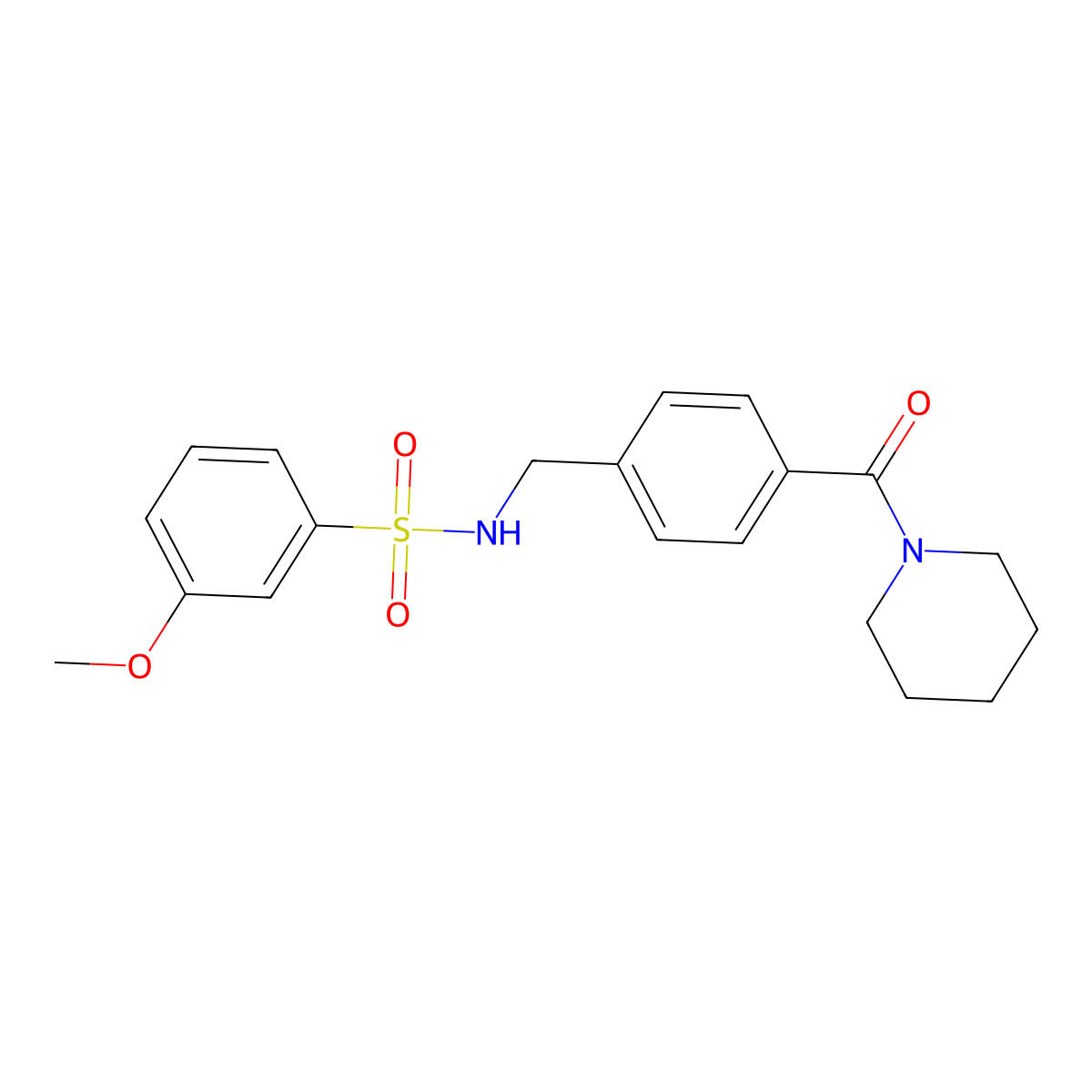 3-methoxy-N-(4-(piperidine-1-carbonyl)benzyl)benzenesulfonamide molecular structure, CAS 690245-61-5