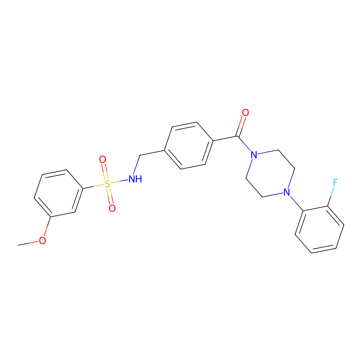 N-[[4-[4-(2-fluorophenyl)piperazine-1-carbonyl]phenyl]methyl]-3-methoxybenzenesulfonamide molecular structure, CAS 690245-64-8