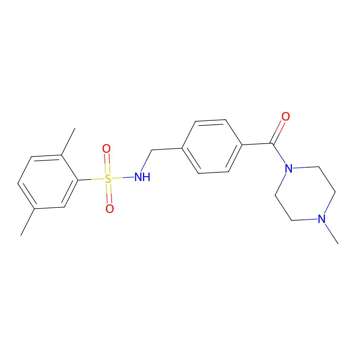 2,5-dimethyl-N-{4-[(4-methyl-1-piperazinyl)carbonyl]benzyl}benzenesulfonamide molecular structure, CAS 690245-73-9