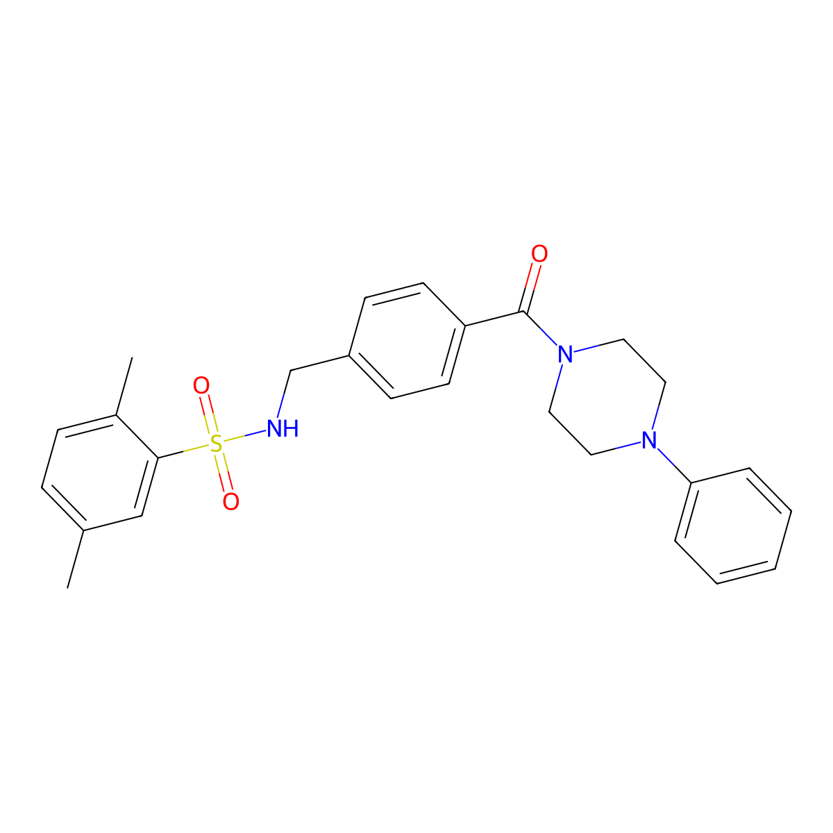 2,5-dimethyl-N-{4-[(4-phenyl-1-piperazinyl)carbonyl]benzyl}benzenesulfonamide molecular structure, CAS 690245-74-0