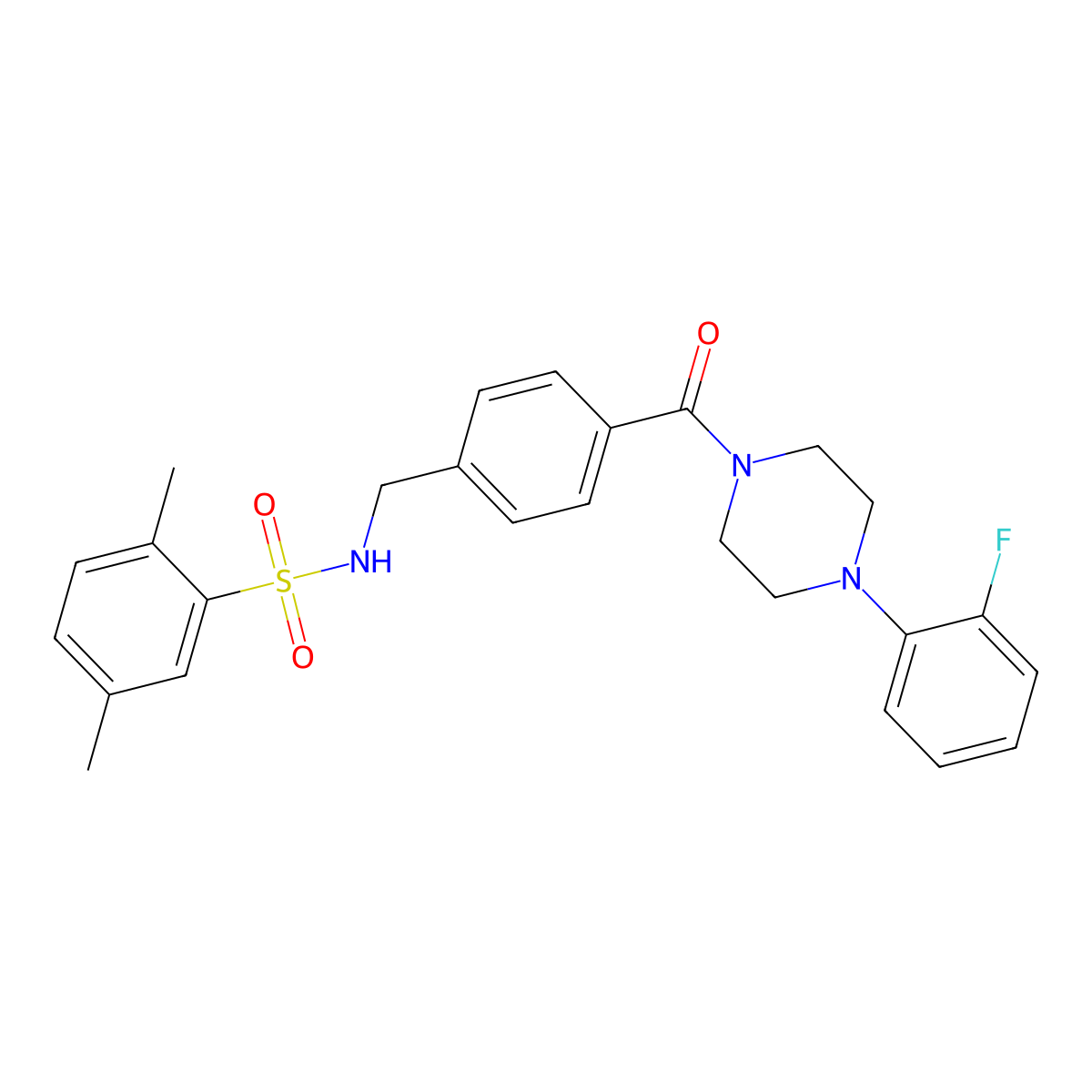 N-(4-(4-(2-fluorophenyl)piperazine-1-carbonyl)benzyl)-2,5-dimethylbenzenesulfonamide molecular structure, CAS 690245-75-1