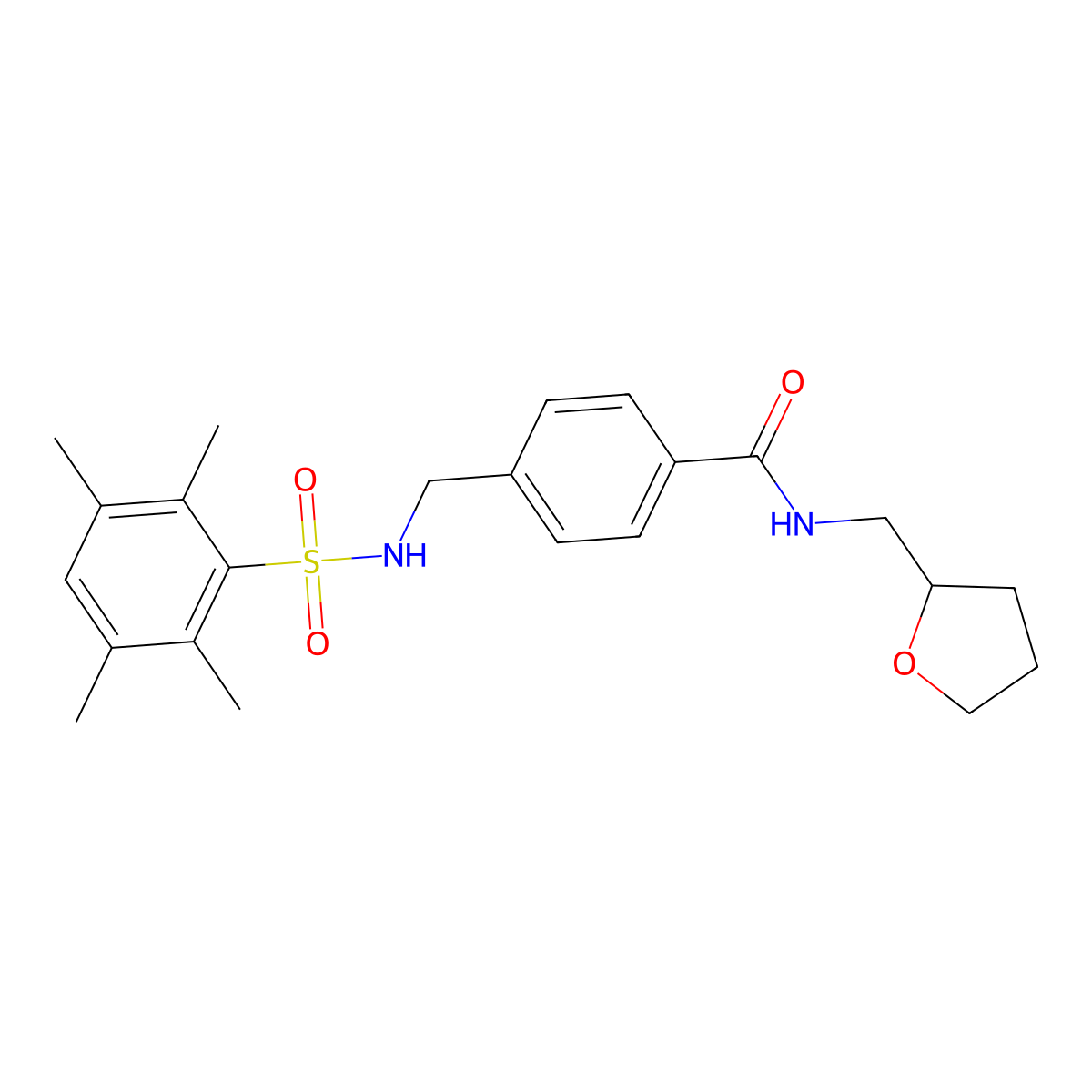 N-(oxolan-2-ylmethyl)-4-[[(2,3,5,6-tetramethylphenyl)sulfonylamino]methyl]benzamide molecular structure, CAS 690245-83-1