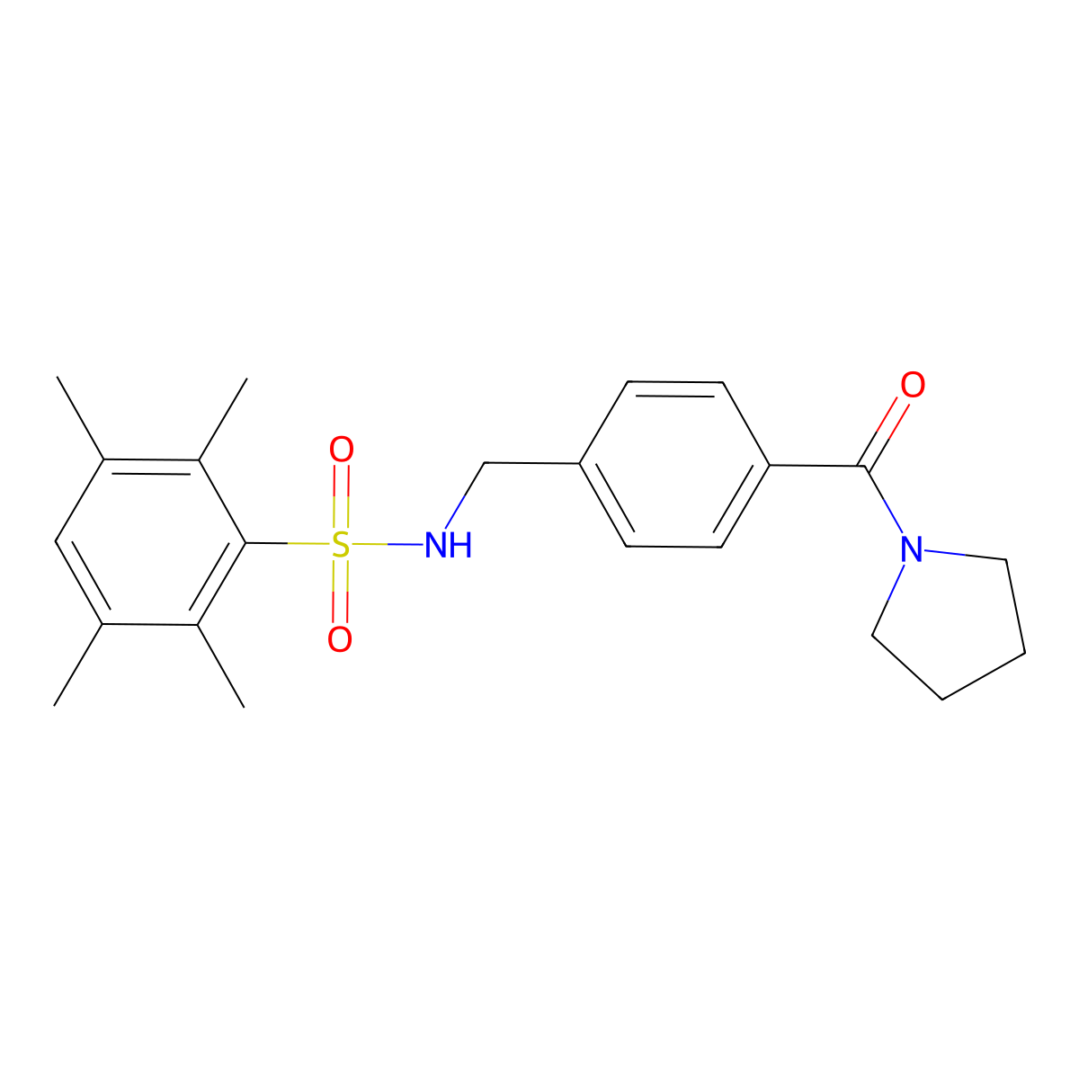 2,3,5,6-tetramethyl-N-[4-(1-pyrrolidinylcarbonyl)benzyl]benzenesulfonamide molecular structure, CAS 690245-84-2