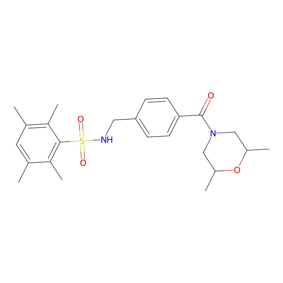 N-(4-(2,6-dimethylmorpholine-4-carbonyl)benzyl)-2,3,5,6-tetramethylbenzenesulfonamide molecular structure, CAS 690245-87-5