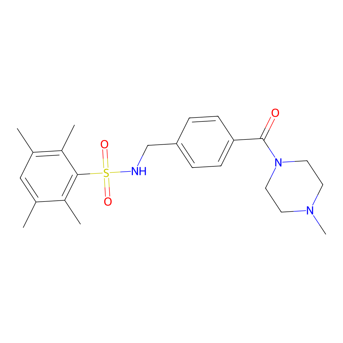2,3,5,6-tetramethyl-N-[[4-(4-methylpiperazine-1-carbonyl)phenyl]methyl]benzenesulfonamide molecular structure, CAS 690245-88-6