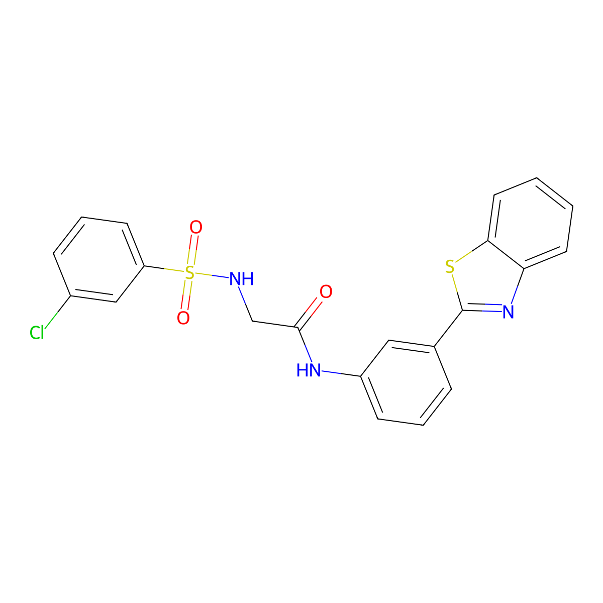 N-[3-(1,3-benzothiazol-2-yl)phenyl]-2-[(3-chlorophenyl)sulfonylamino]acetamide molecular structure, CAS 690245-92-2