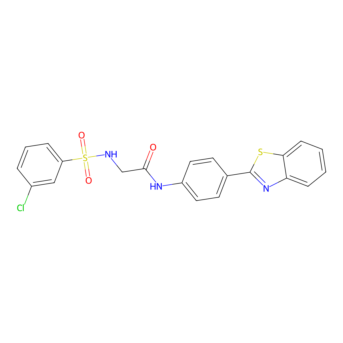 N-[4-(1,3-benzothiazol-2-yl)phenyl]-2-[(3-chlorophenyl)sulfonylamino]acetamide molecular structure, CAS 690245-93-3