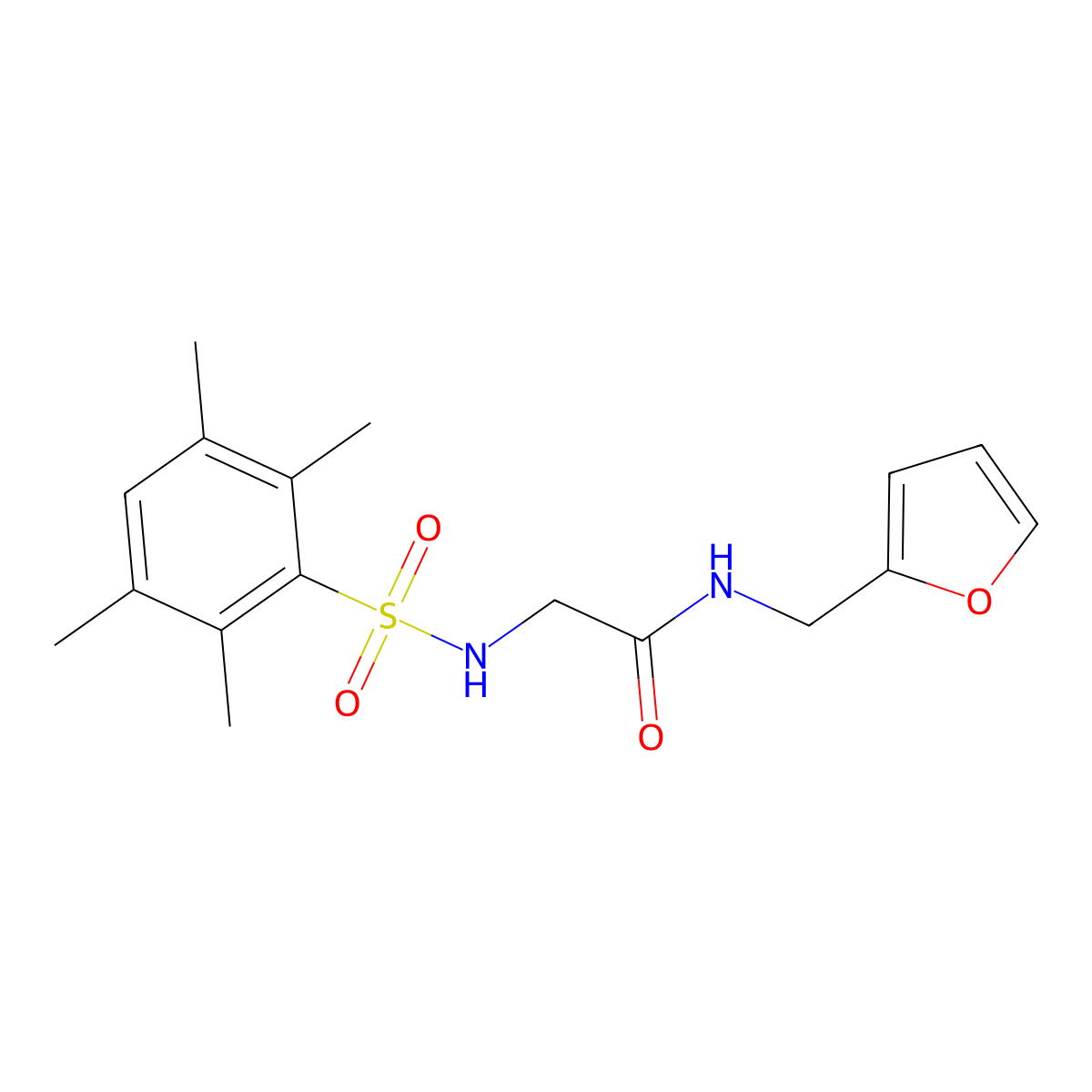 N-(2-furylmethyl)-2-{[(2,3,5,6-tetramethylphenyl)sulfonyl]amino}acetamide molecular structure, CAS 690246-09-4