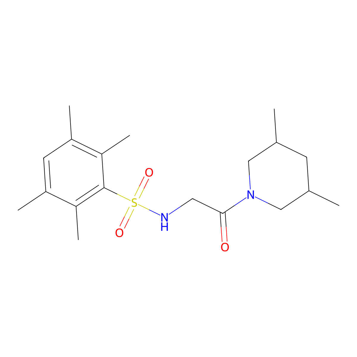 N-(2-(3,5-dimethylpiperidin-1-yl)-2-oxoethyl)-2,3,5,6-tetramethylbenzenesulfonamide molecular structure, CAS 690246-12-9