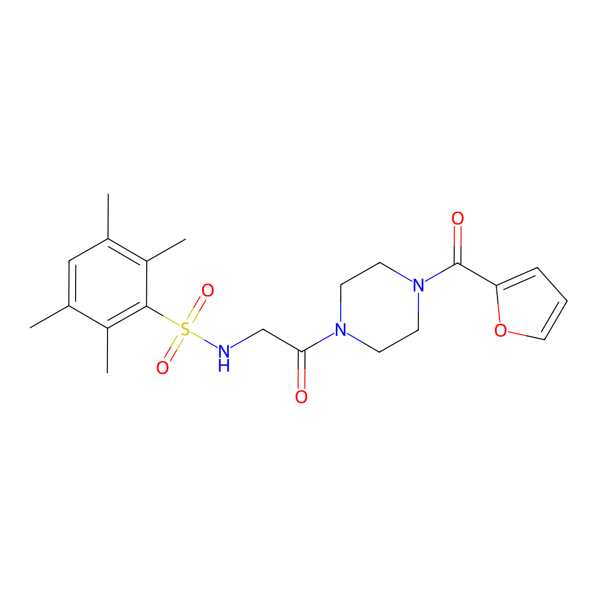 N-{2-[4-(furan-2-carbonyl)piperazin-1-yl]-2-oxoethyl}-2,3,5,6-tetramethylbenzene-1-sulfonamide molecular structure, CAS 690246-15-2