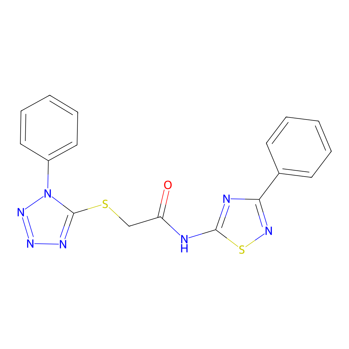 2-[(1-phenyl-1H-tetrazol-5-yl)thio]-N-(3-phenyl-1,2,4-thiadiazol-5-yl)acetamide molecular structure, CAS 690246-21-0