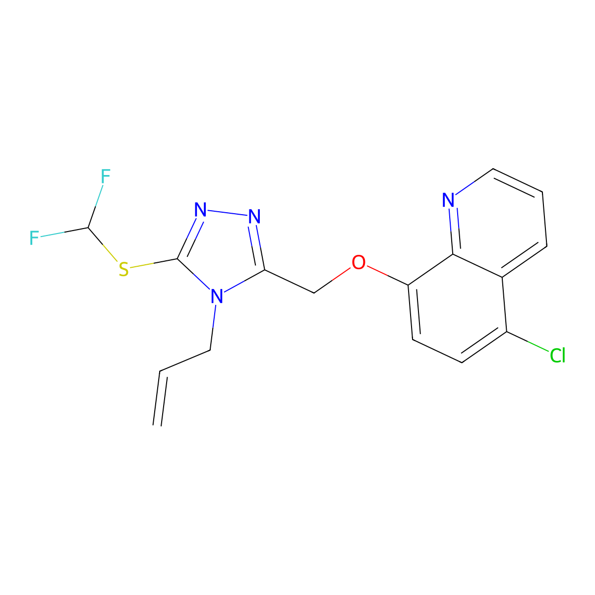 5-Chloro-8-[[5-(difluoromethylsulfanyl)-4-prop-2-enyl-1,2,4-triazol-3-yl]methoxy]quinoline molecular structure, CAS 690246-57-2