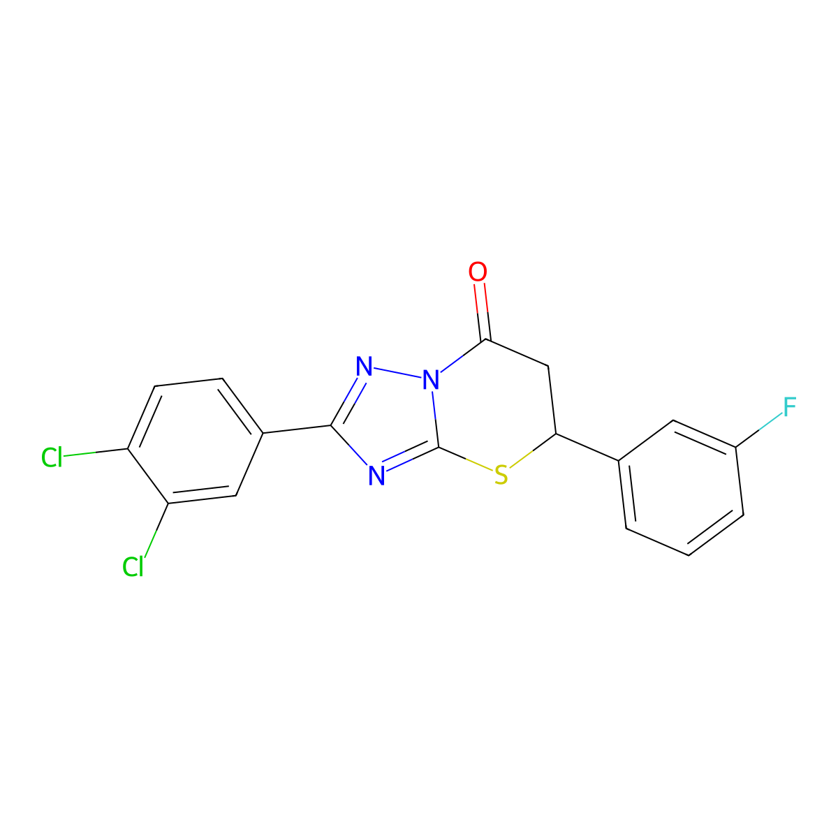 2-(3,4-Dichlorophenyl)-5-(3-fluorophenyl)-5,6-dihydro-[1,2,4]triazolo[5,1-b][1,3]thiazin-7-one molecular structure, CAS 690246-58-3