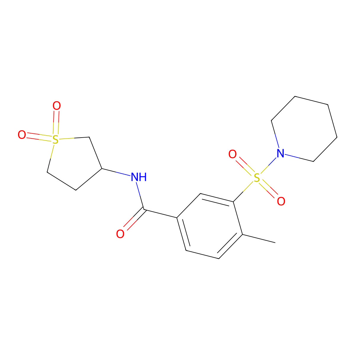 N-(1,1-dioxidotetrahydro-3-thienyl)-4-methyl-3-(1-piperidinylsulfonyl)benzamide molecular structure, CAS 690246-59-4