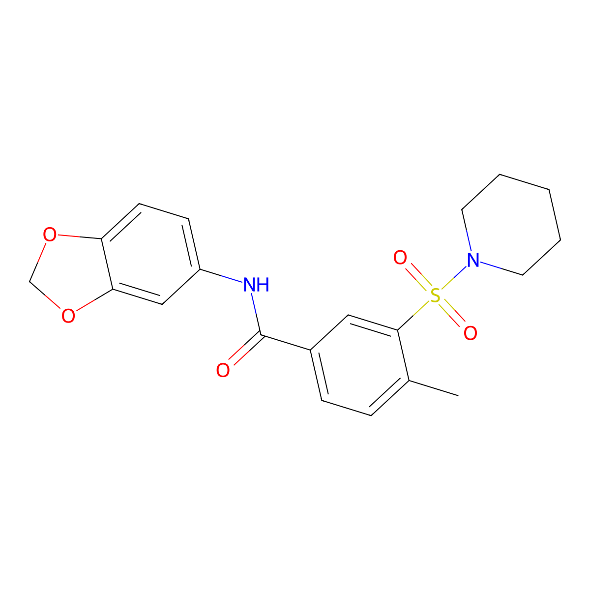 N-1,3-benzodioxol-5-yl-4-methyl-3-(1-piperidinylsulfonyl)benzamide molecular structure, CAS 690246-60-7