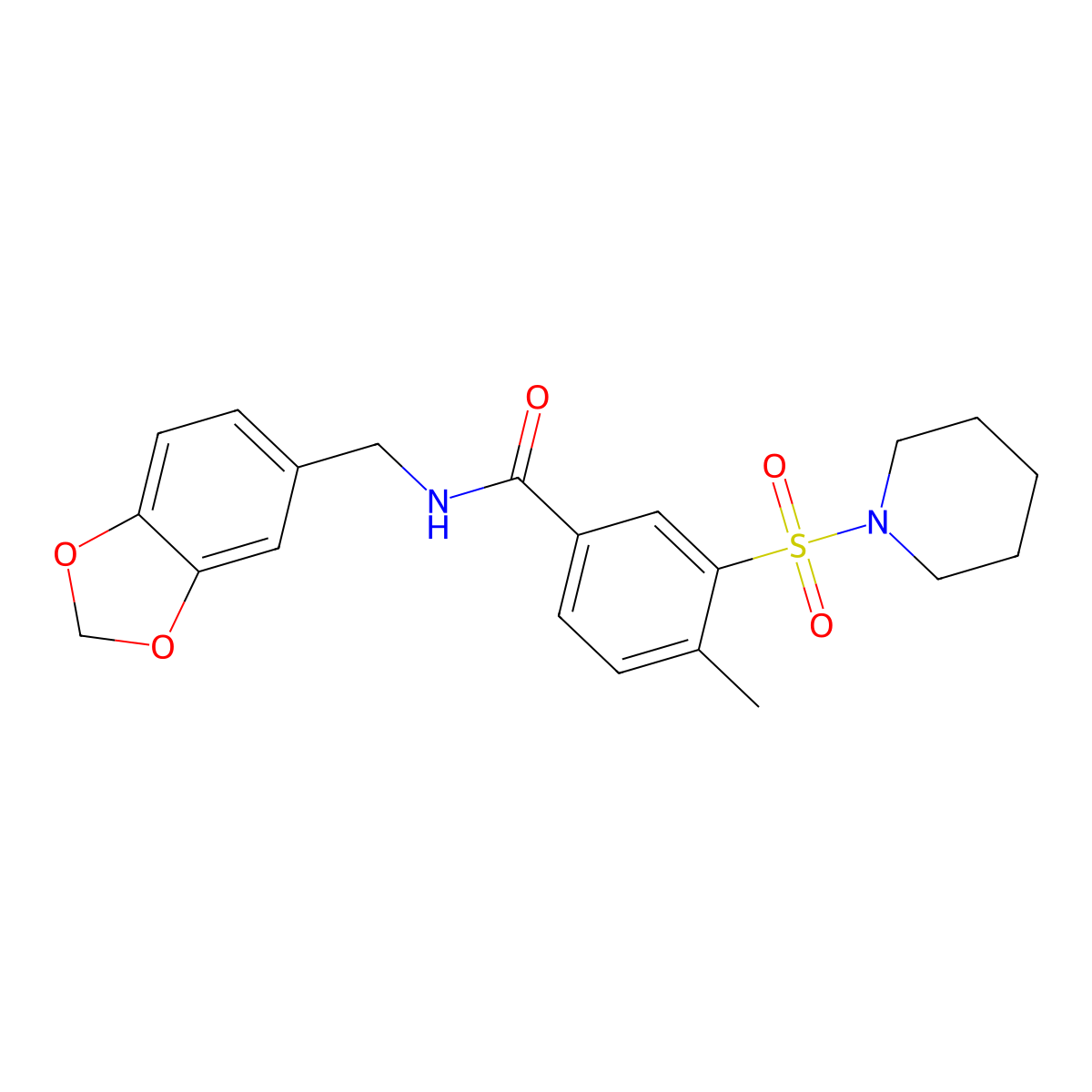N-(1,3-benzodioxol-5-ylmethyl)-4-methyl-3-(1-piperidinylsulfonyl)benzamide molecular structure, CAS 690246-61-8