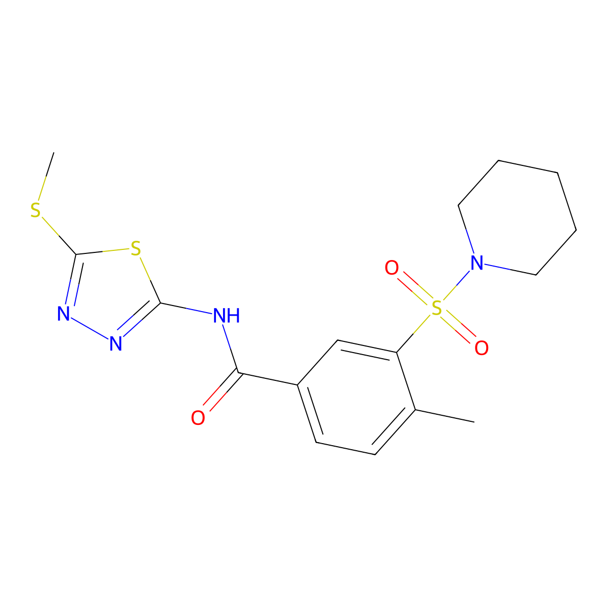 4-methyl-N-(5-methylsulfanyl-1,3,4-thiadiazol-2-yl)-3-piperidin-1-ylsulfonylbenzamide molecular structure, CAS 690246-62-9
