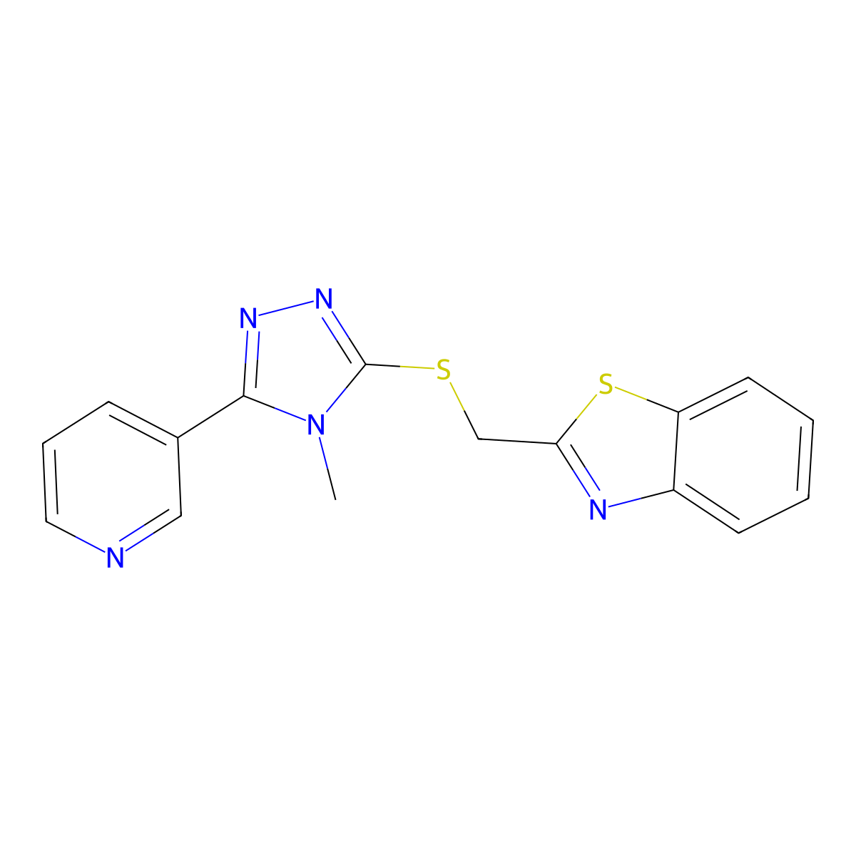 2-(((4-methyl-5-(pyridin-3-yl)-4H-1,2,4-triazol-3-yl)thio)methyl)benzo[d]thiazole molecular structure, CAS 690246-70-9