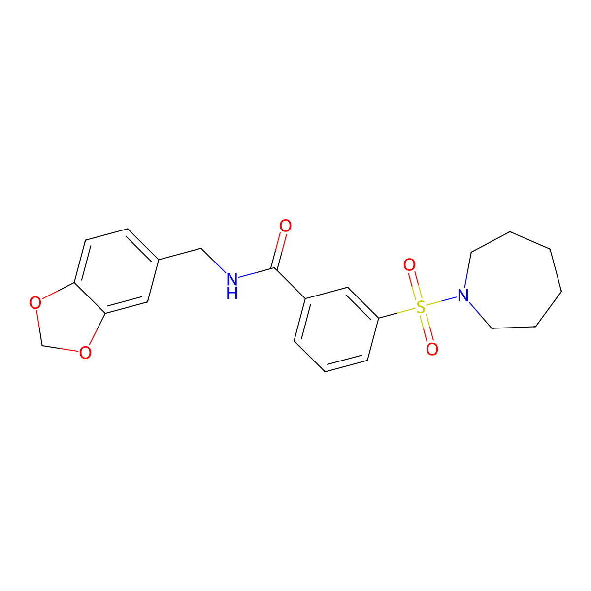 3-(azepan-1-ylsulfonyl)-N-(1,3-benzodioxol-5-ylmethyl)benzamide molecular structure, CAS 690246-72-1