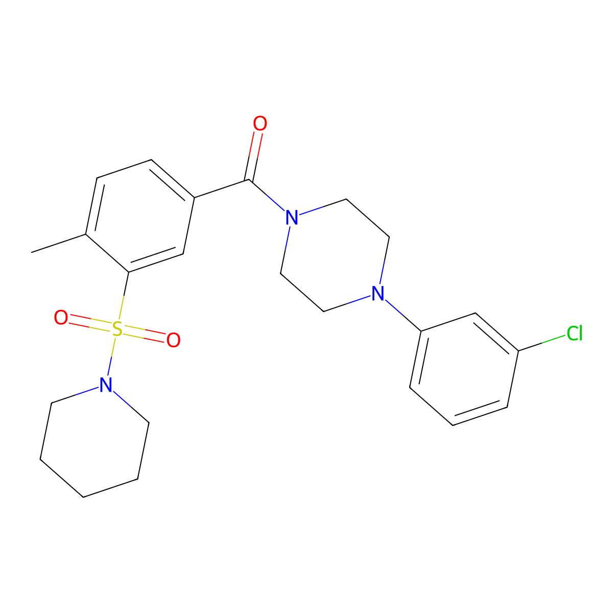 4-(3-Chlorophenyl)piperazinyl 4-methyl-3-(piperidylsulfonyl)phenyl ketone molecular structure, CAS 690246-76-5
