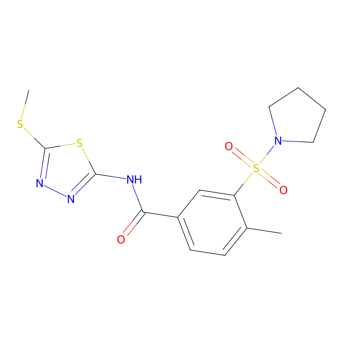 4-methyl-N-(5-methylsulfanyl-1,3,4-thiadiazol-2-yl)-3-pyrrolidin-1-ylsulfonylbenzamide molecular structure, CAS 690246-78-7