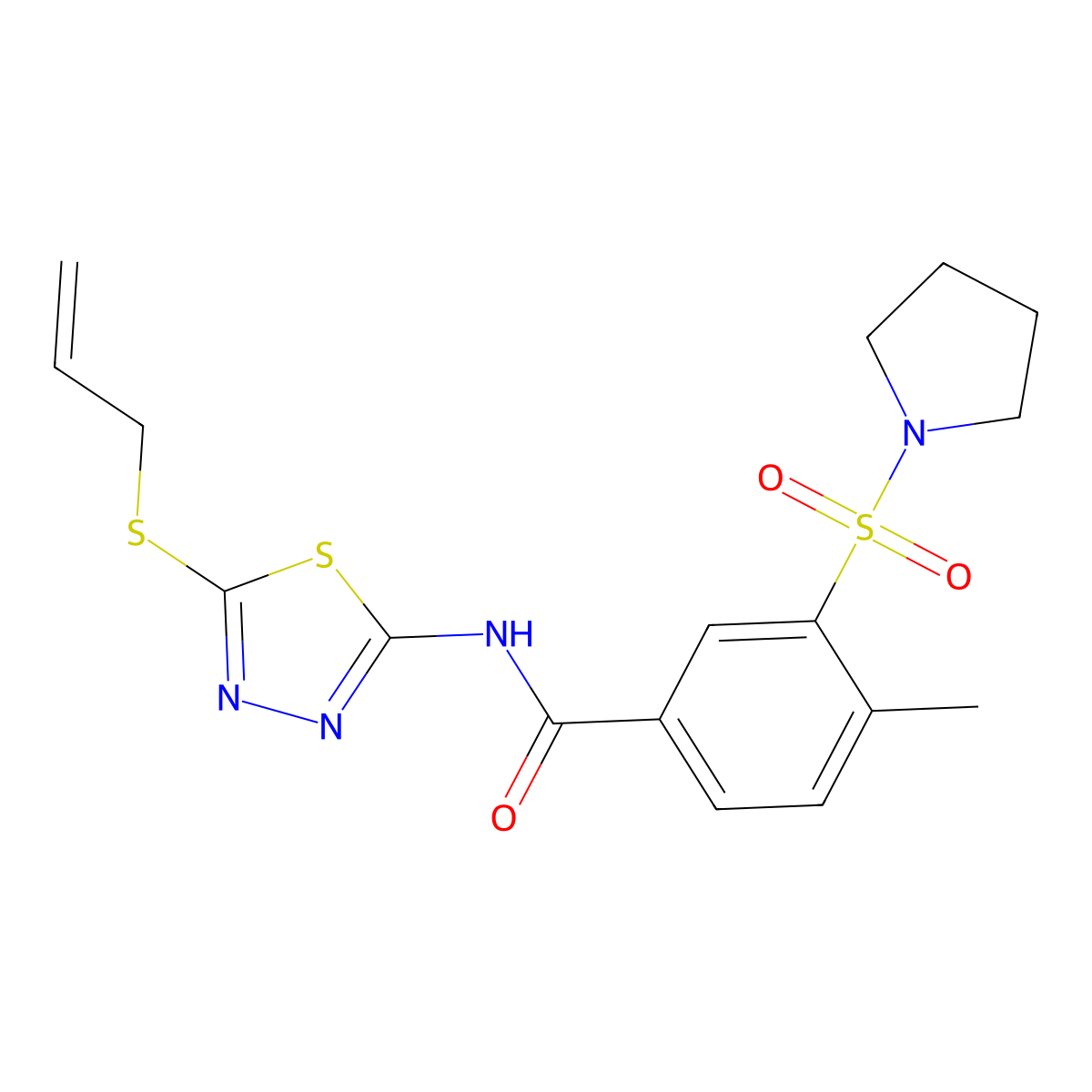 4-methyl-N-(5-prop-2-enylsulfanyl-1,3,4-thiadiazol-2-yl)-3-pyrrolidin-1-ylsulfonylbenzamide molecular structure, CAS 690246-79-8