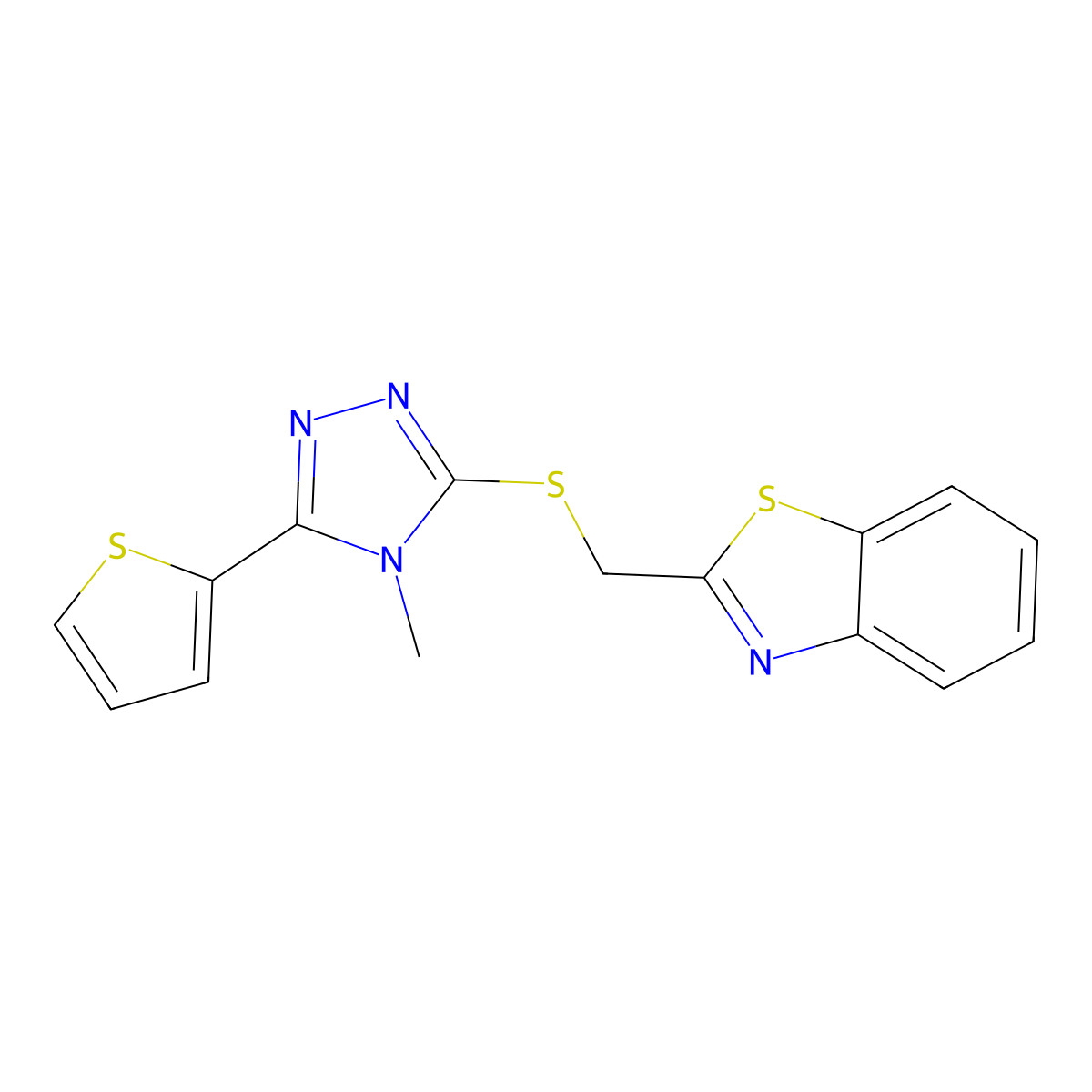 2-[(4-Methyl-5-thiophen-2-yl-1,2,4-triazol-3-yl)sulfanylmethyl]-1,3-benzothiazole molecular structure, CAS 690246-80-1