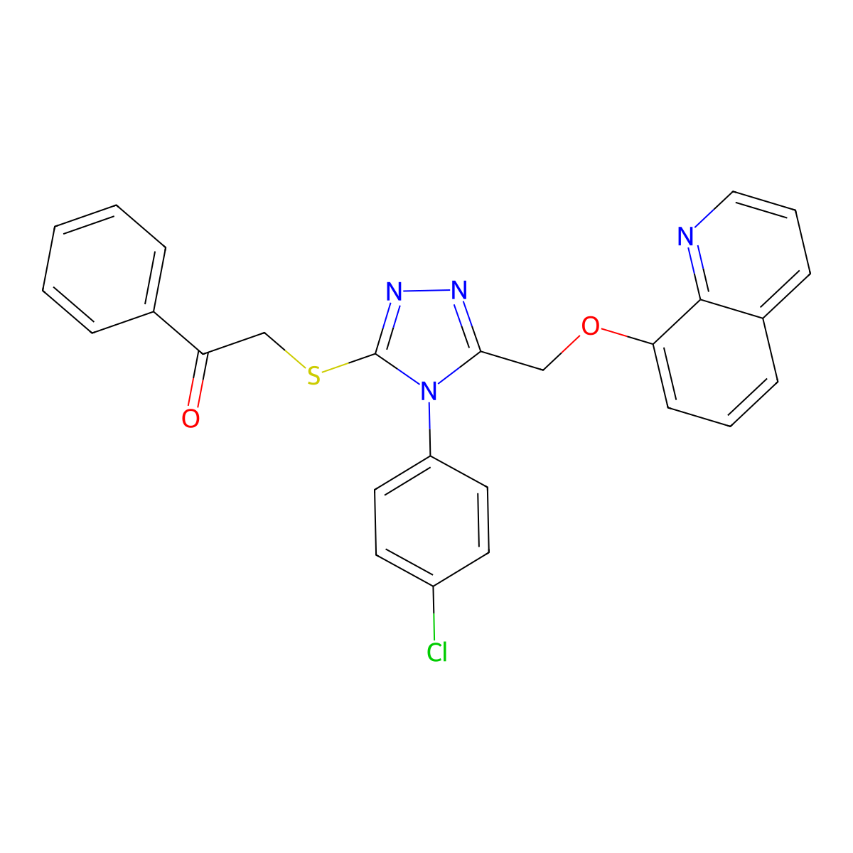 2-[[4-(4-Chlorophenyl)-5-(quinolin-8-yloxymethyl)-1,2,4-triazol-3-yl]sulfanyl]-1-phenylethanone molecular structure, CAS 690246-82-3