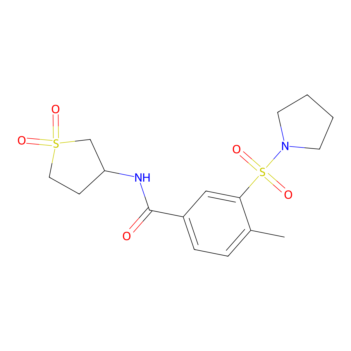 N-(1,1-dioxidotetrahydrothiophen-3-yl)-4-methyl-3-(pyrrolidin-1-ylsulfonyl)benzamide molecular structure, CAS 690246-85-6