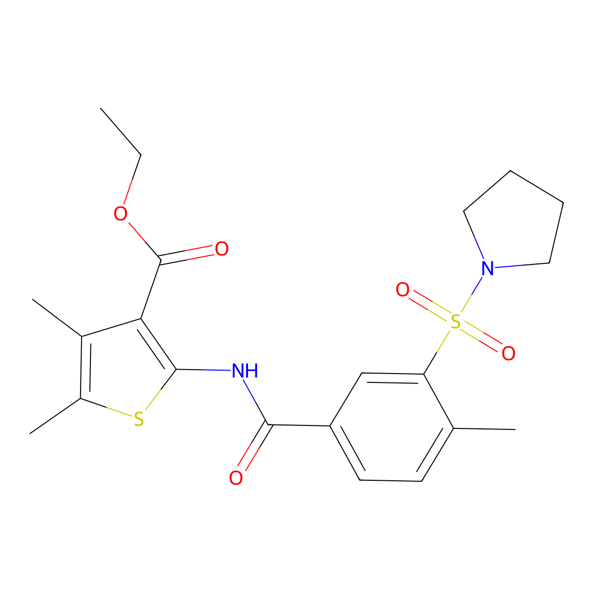 Ethyl 4,5-dimethyl-2-(4-methyl-3-(pyrrolidin-1-ylsulfonyl)benzamido)thiophene-3-carboxylate molecular structure, CAS 690246-90-3
