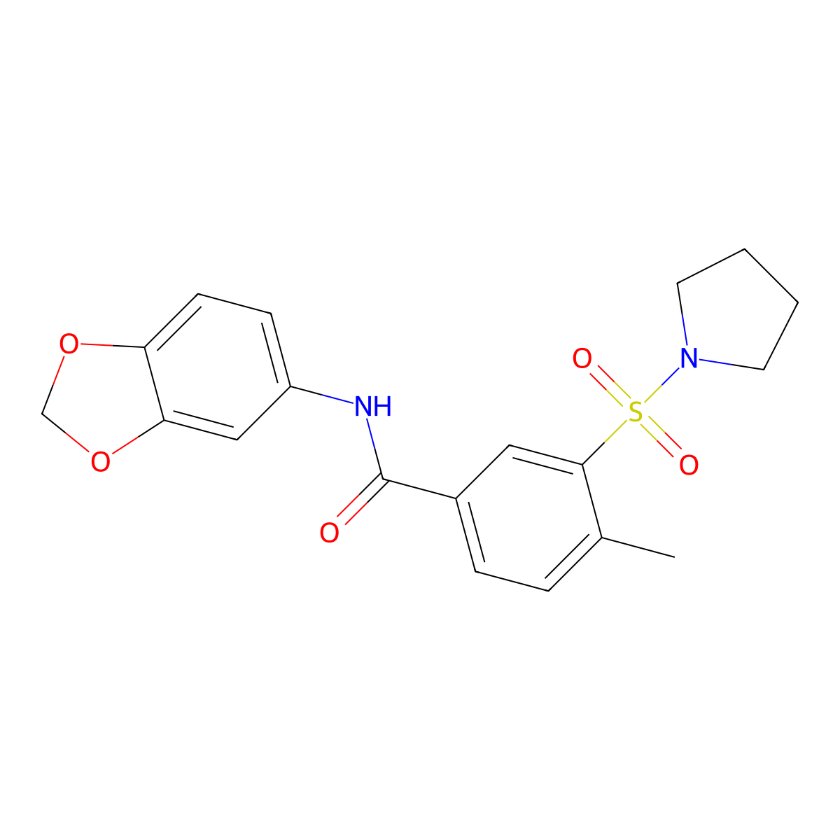 N-1,3-benzodioxol-5-yl-4-methyl-3-(1-pyrrolidinylsulfonyl)benzamide molecular structure, CAS 690246-93-6
