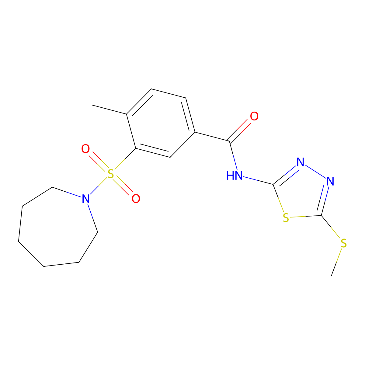 3-(azepan-1-ylsulfonyl)-4-methyl-N-(5-methylsulfanyl-1,3,4-thiadiazol-2-yl)benzamide molecular structure, CAS 690246-99-2