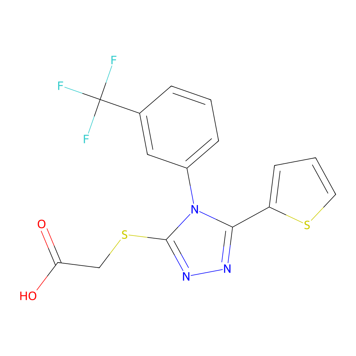 ({5-(thiophen-2-yl)-4-[3-(trifluoromethyl)phenyl]-4H-1,2,4-triazol-3-yl}sulfanyl)acetic acid molecular structure, CAS 690247-06-4